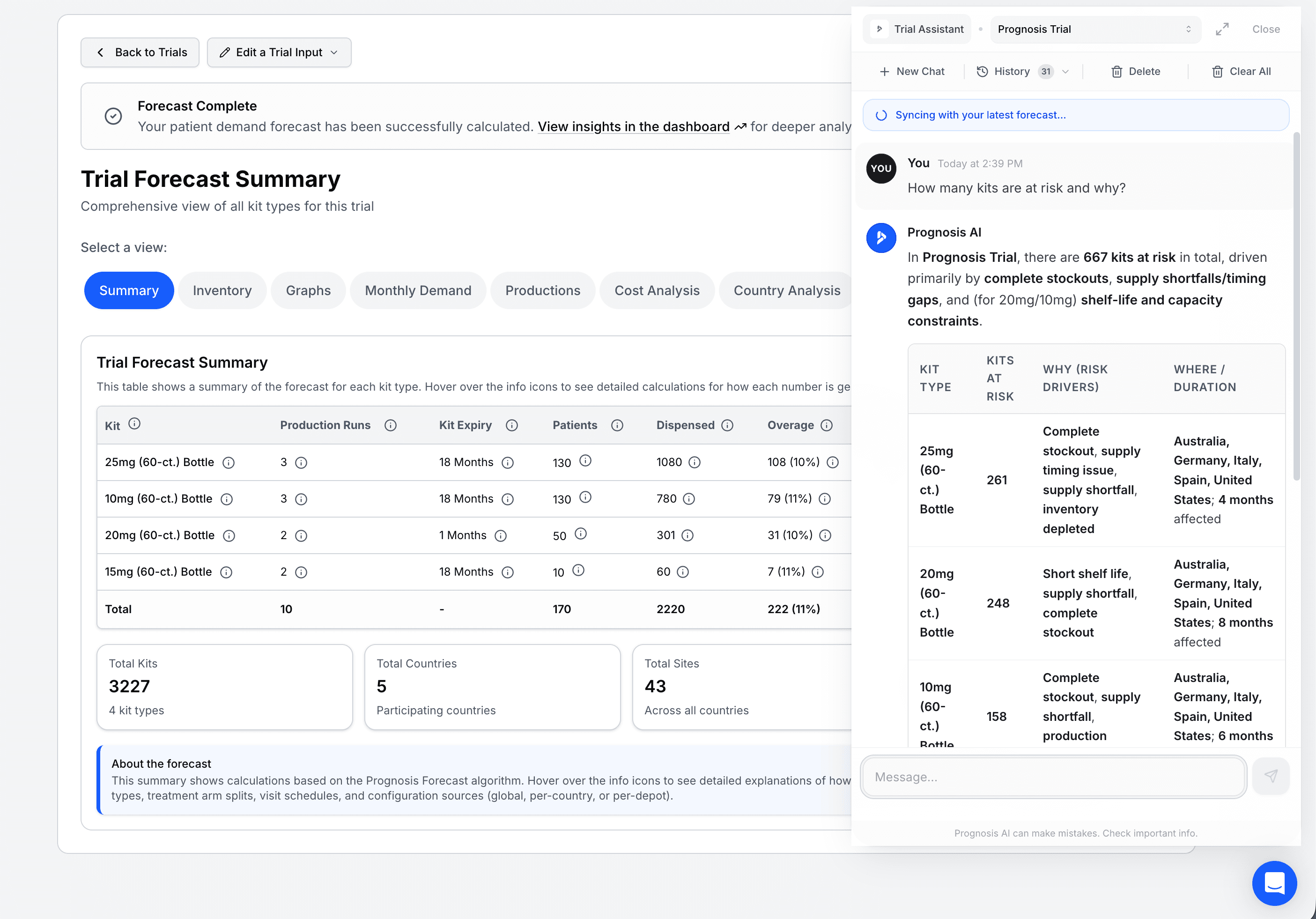 Prognosis AI Chat interface